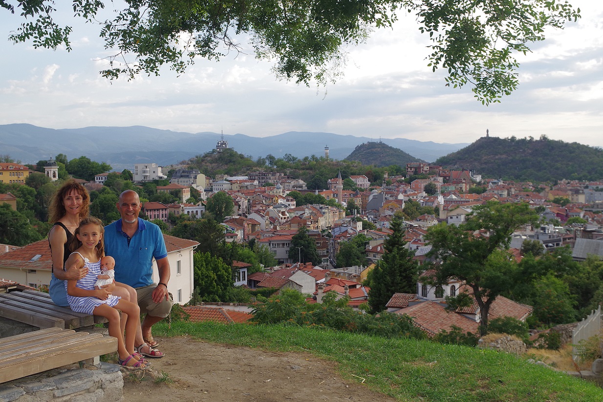 Foto casco histórico de Plovdiv, atardecer en Nebet Tepe, Bulgaria