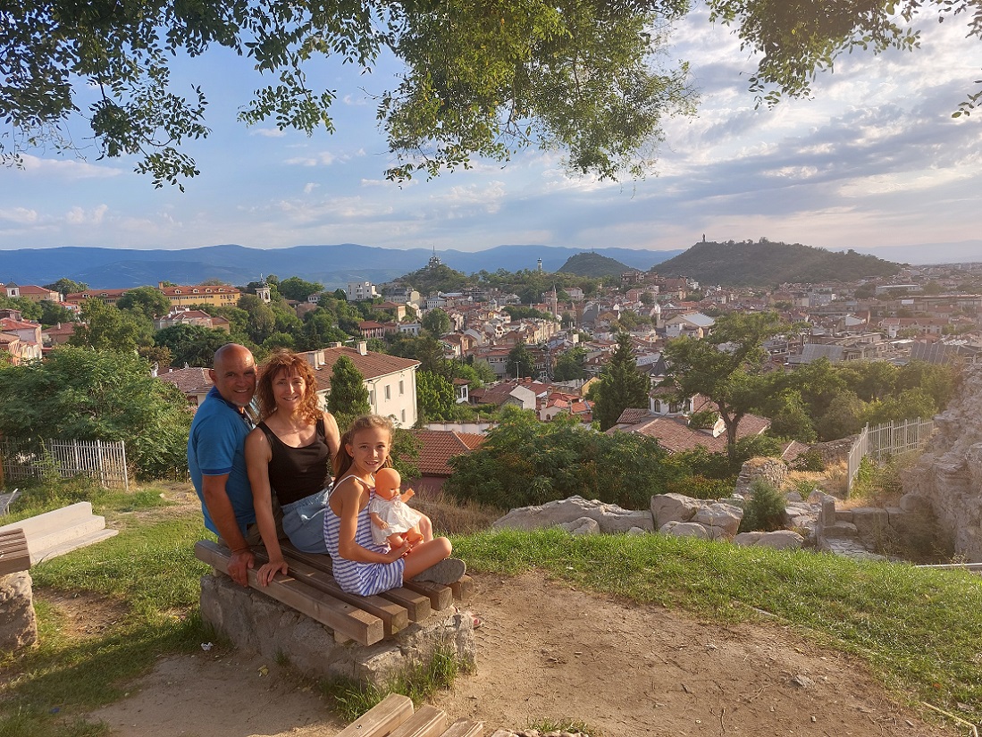 Foto casco histórico de Plovdiv, atardecer en Nebet Tepe, Bulgaria