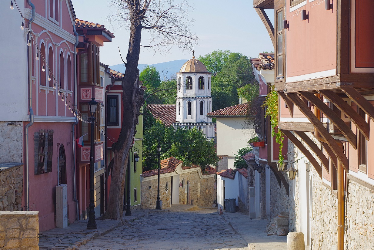 Foto en casco histórico de Plovdiv, calle Saborna, Bulgaria
